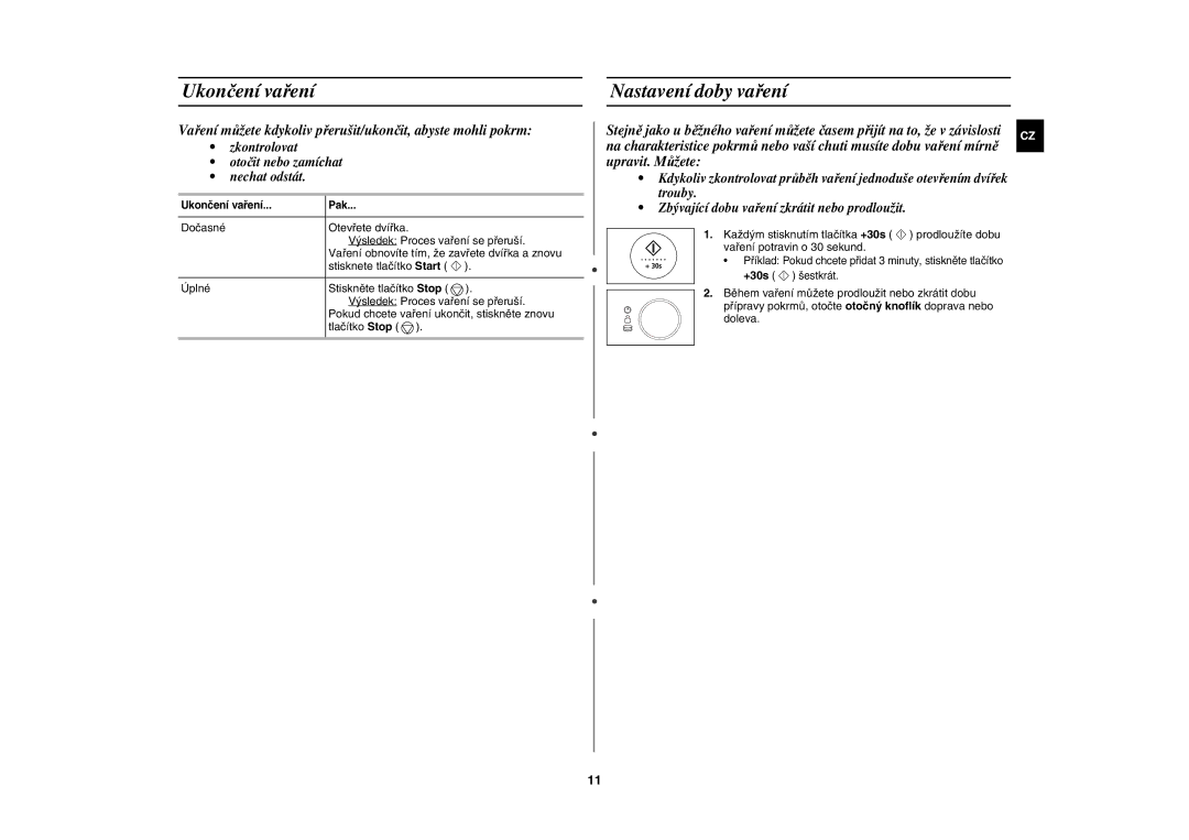 Samsung CE1185UBF/XEH manual Nastavení doby vaření, Ukončení vaření Pak 