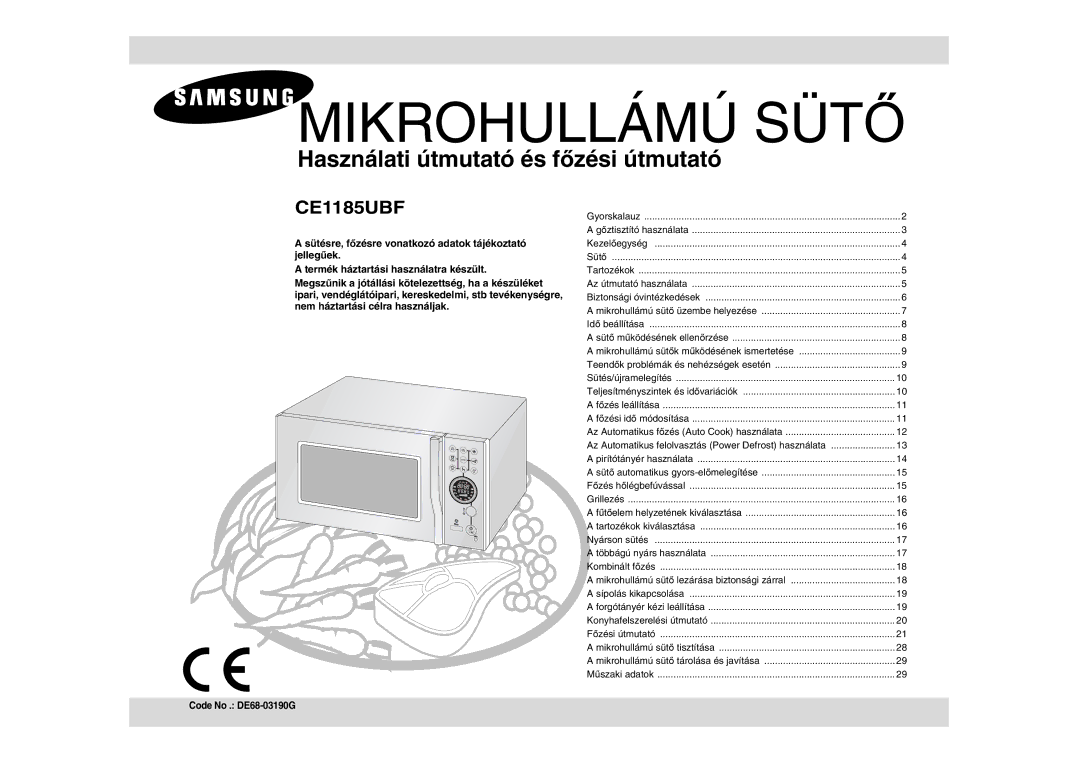 Samsung CE1185UBF/XEH manual Mikrohullámú Sütő, Code No . DE68-03190G 