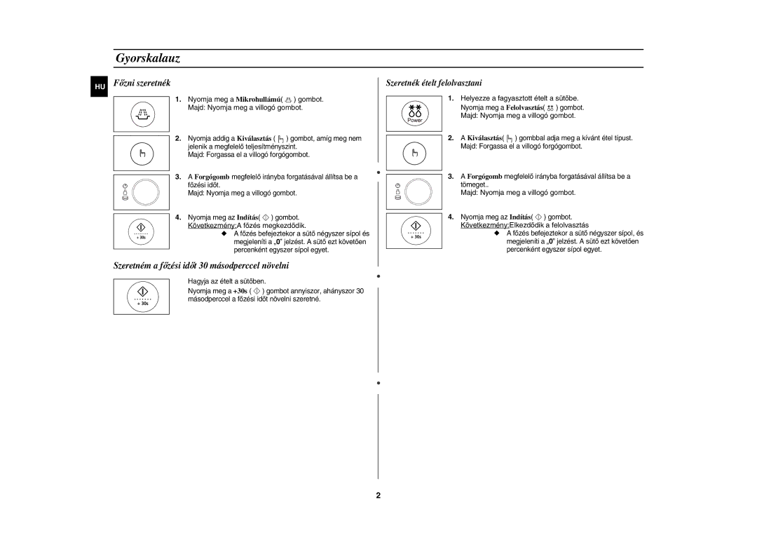 Samsung CE1185UBF/XEH manual Gyorskalauz, KövetkezményA főzés megkezdődik, Helyezze a fagyasztott ételt a sütőbe 