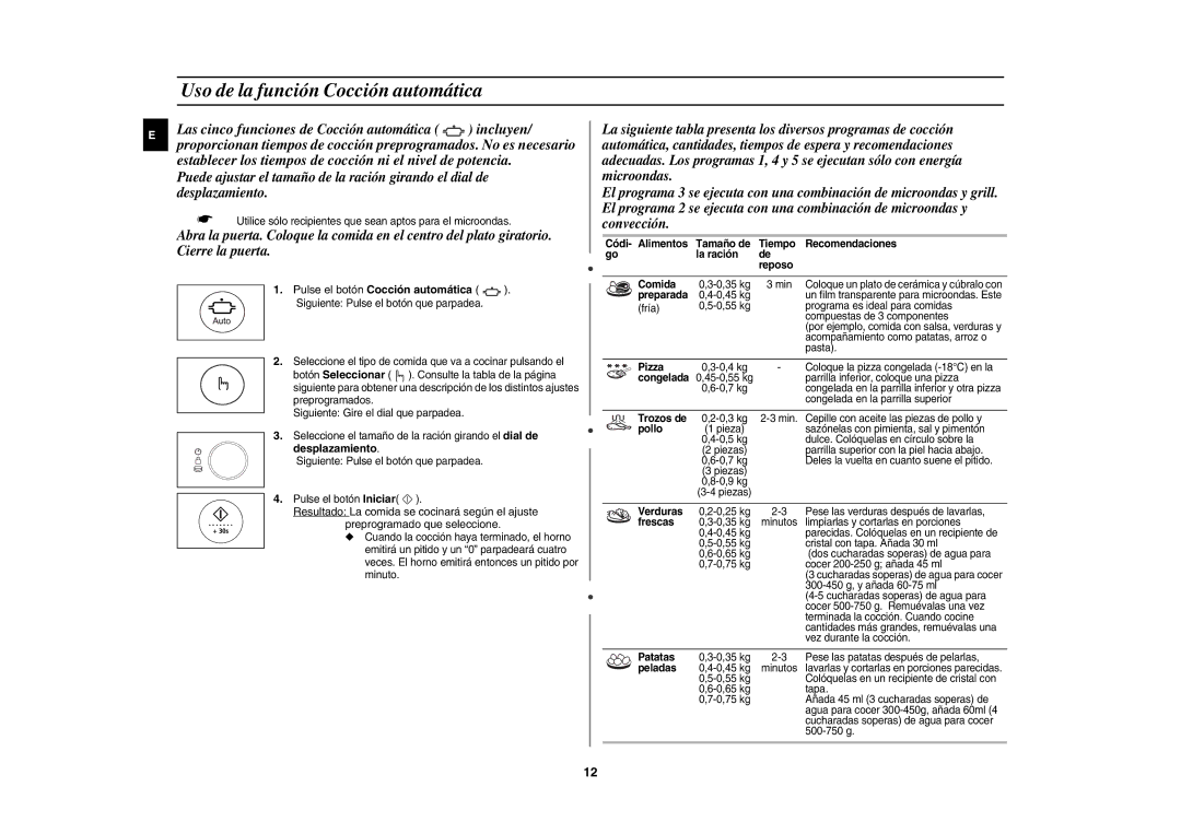 Samsung CE1185UB/XEC manual Uso de la función Cocción automática, Pulse el botón Cocción automática 