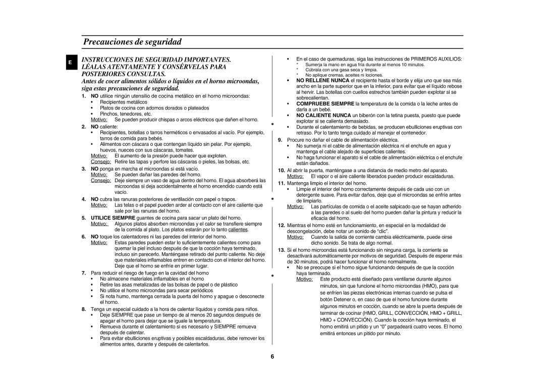 Samsung CE1185UB/XEC manual Precauciones de seguridad 