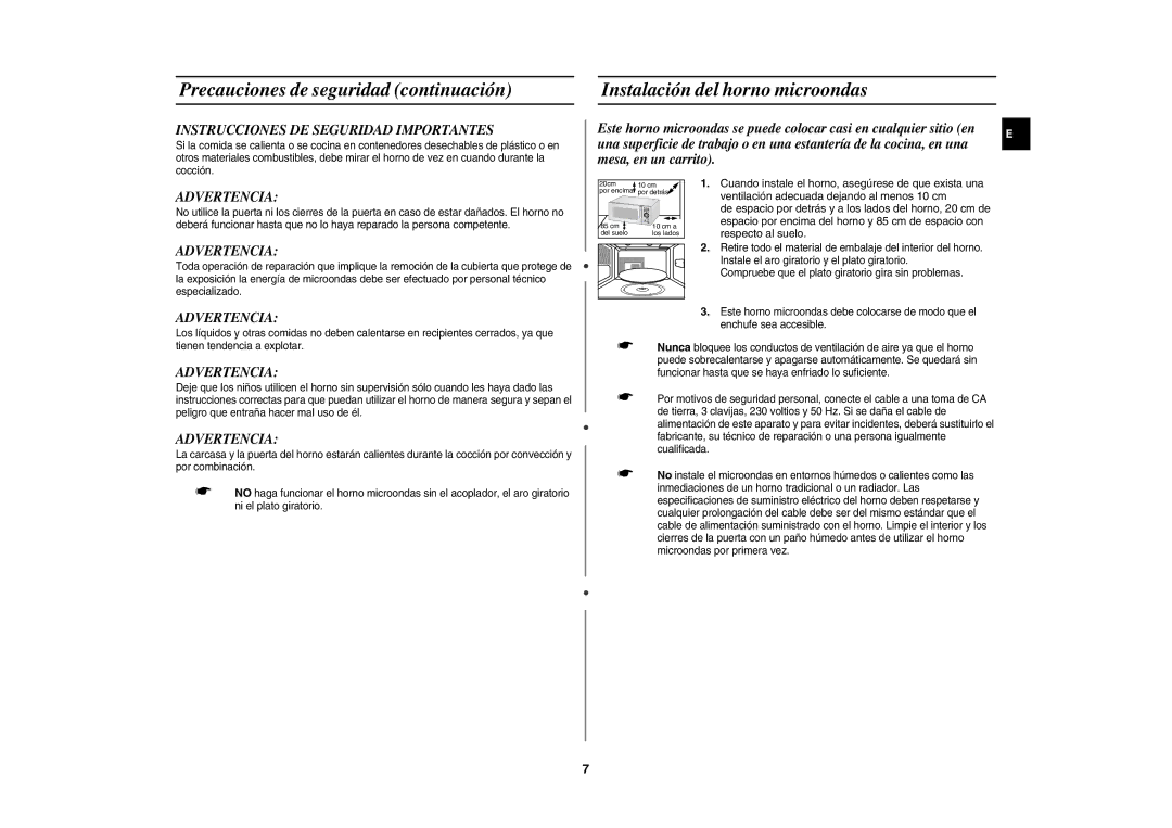 Samsung CE1185UB/XEC manual Instrucciones DE Seguridad Importantes, Advertencia 