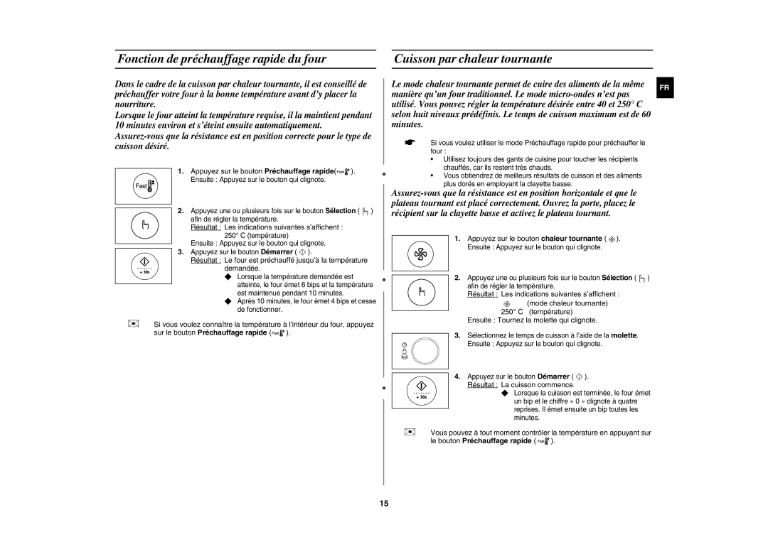 Samsung CE1185UB/XEF manual Appuyez sur le bouton Préchauffage rapide, Sur le bouton Préchauffage rapide 