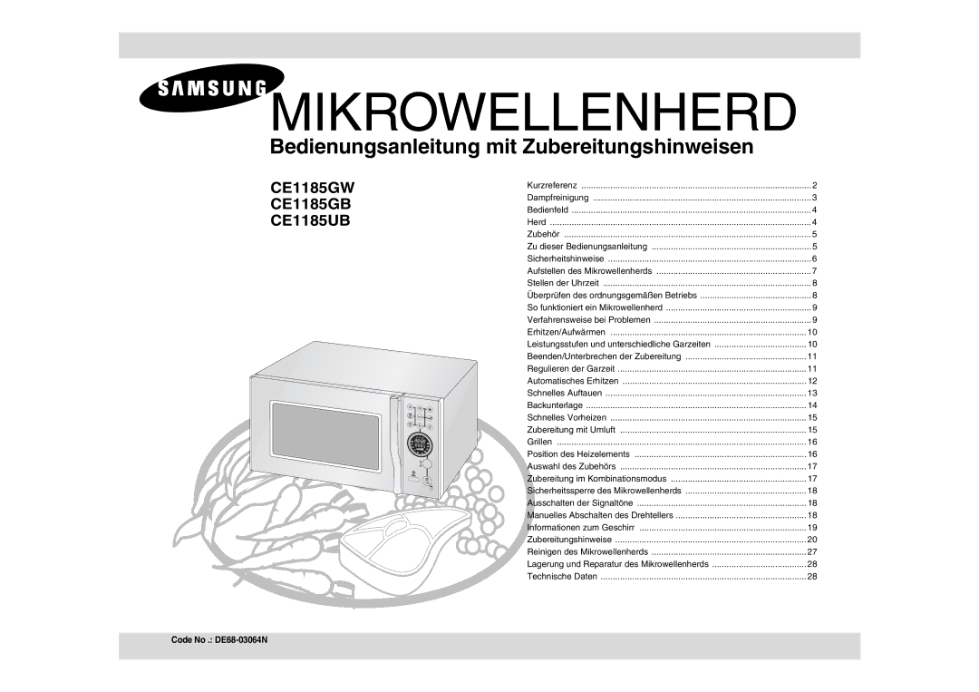 Samsung CE1185UB/XEG manual Mikrowellenherd, Code No . DE68-03064N 