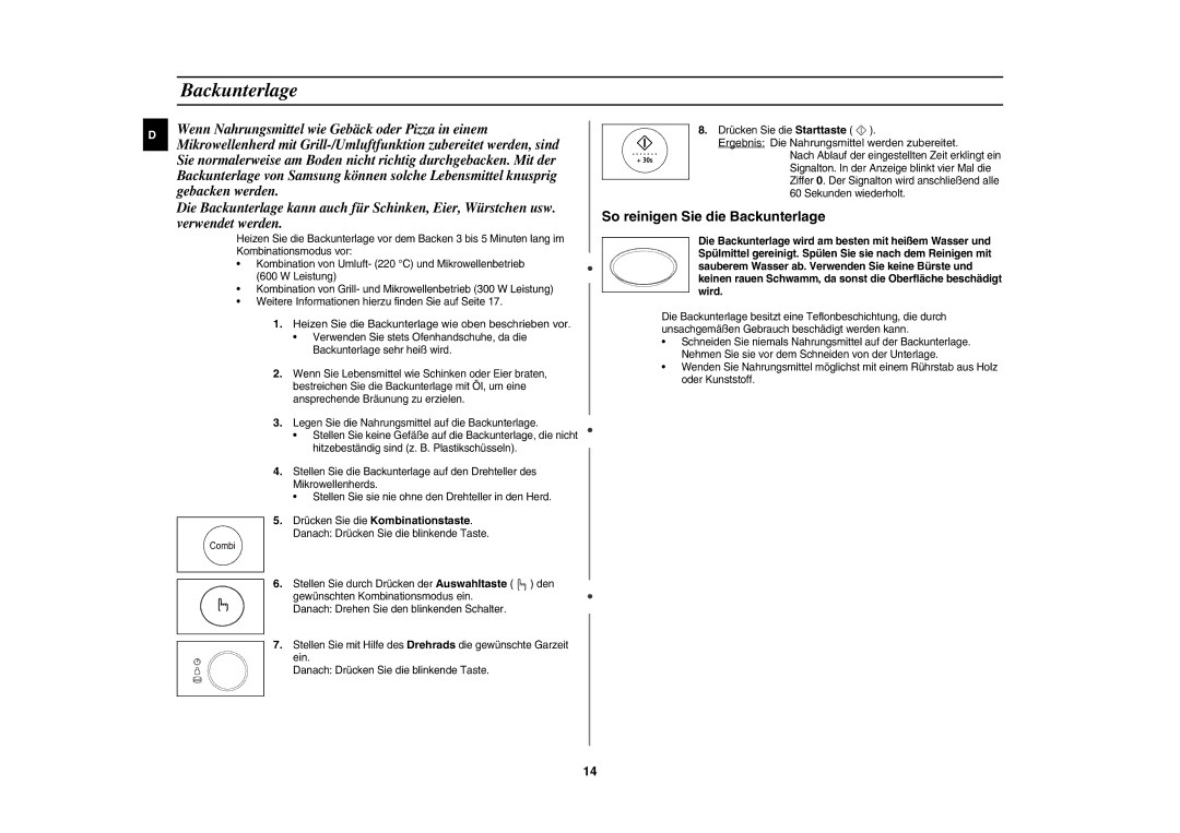 Samsung CE1185UB/XEG manual Heizen Sie die Backunterlage wie oben beschrieben vor 