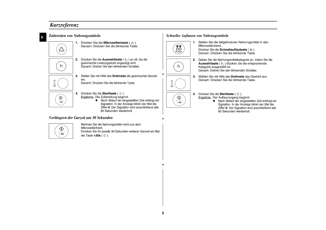 Samsung CE1185UB/XEG manual Kurzreferenz, Ergebnis Die Zubereitung beginnt, Danach Drücken Sie die blinkende Taste 