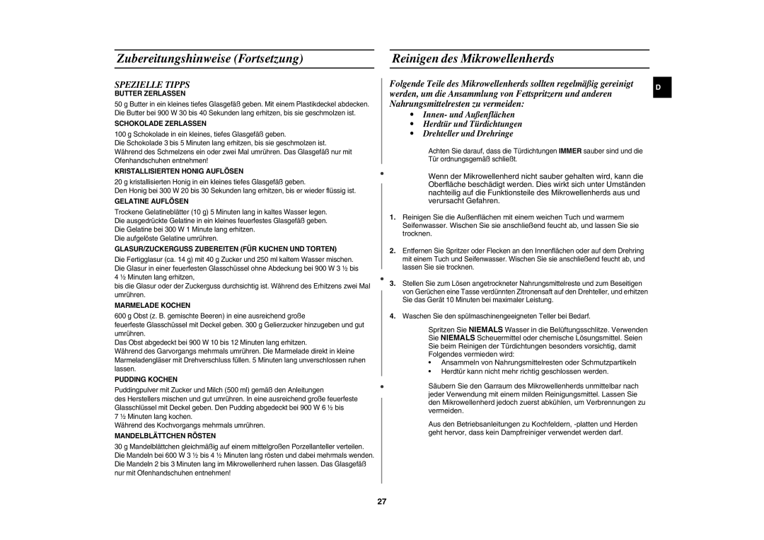 Samsung CE1185UB/XEG manual Spezielle Tipps, Butter Zerlassen 