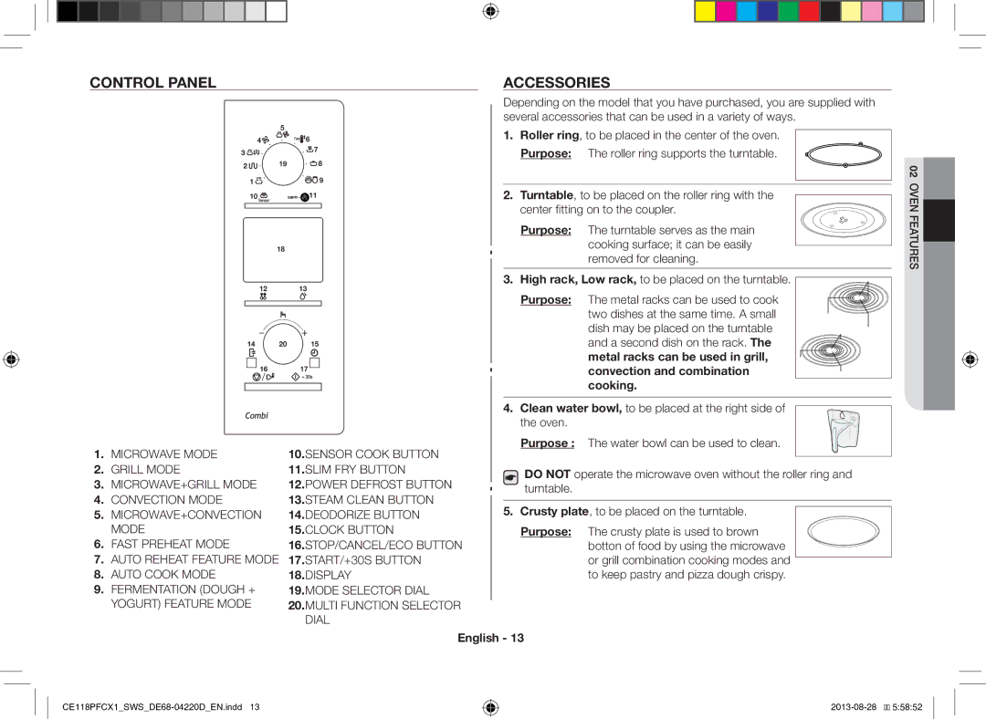 Samsung CE118PFCX1/SWS manual Control Panel Accessories 