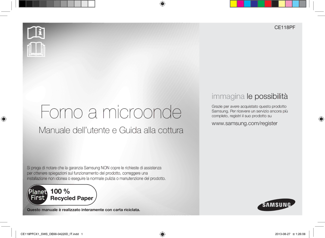 Samsung CE118PFCX1/SWS Forno a microonde, Questo manuale è realizzato interamente con carta riciclata 