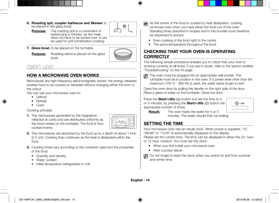 Samsung CE118PFCX1/SWS manual Checking That Your Oven is Operating Correctly, Setting the Time 