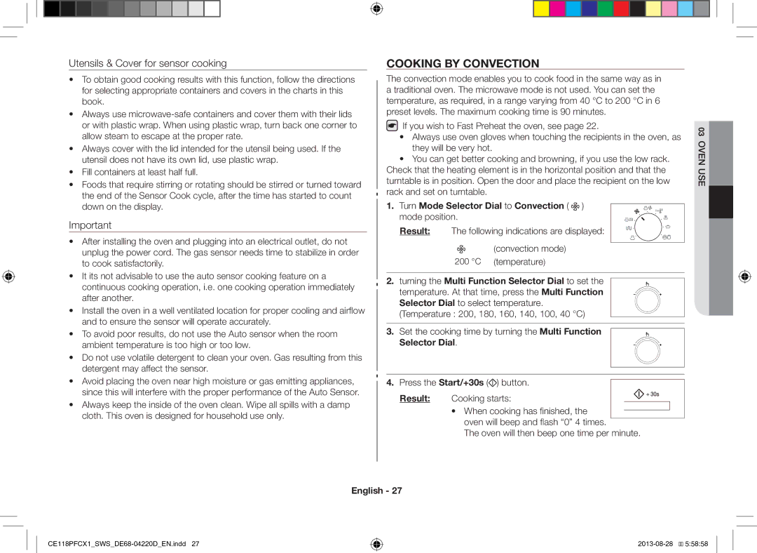 Samsung CE118PFCX1/SWS manual Cooking by Convection, Turn Mode Selector Dial to Convection mode position 