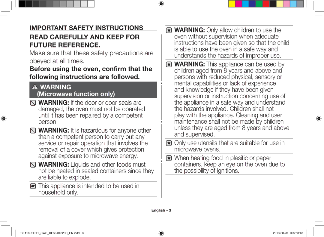 Samsung CE118PFCX1/SWS manual Read Carefully and Keep for Future Reference 