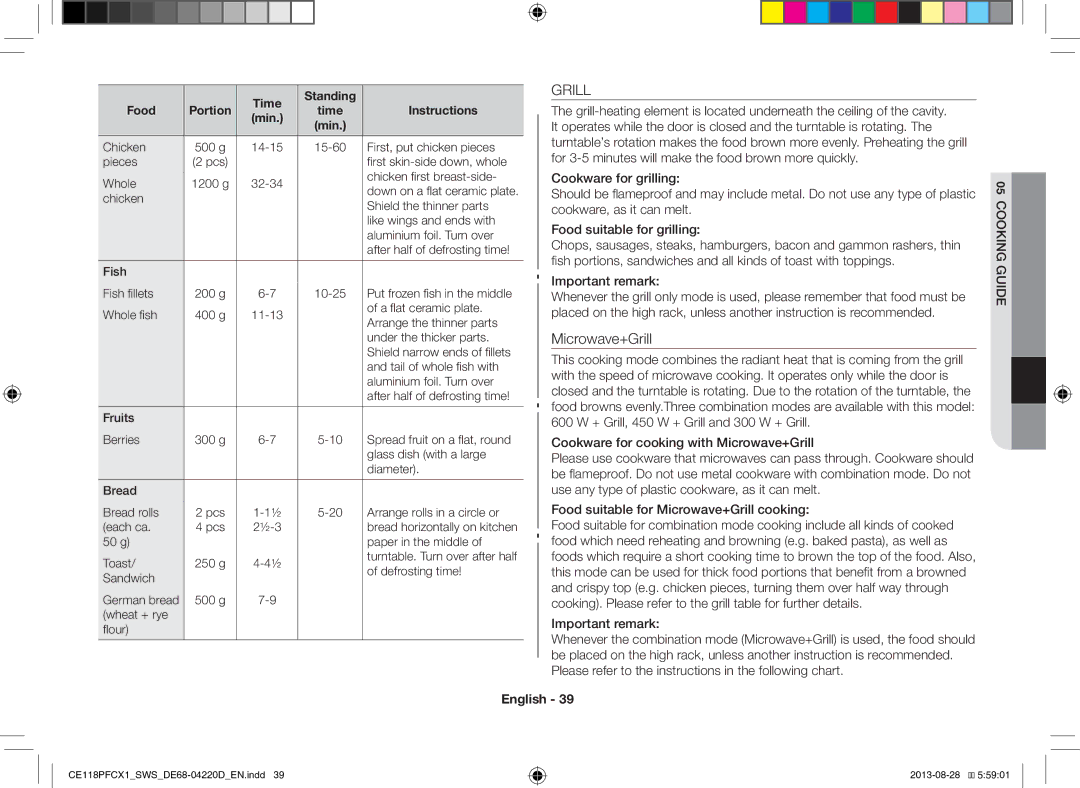 Samsung CE118PFCX1/SWS manual Grill 