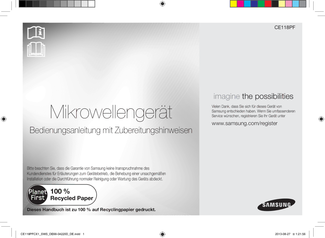 Samsung CE118PFCX1/SWS manual Mikrowellengerät, Bedienungsanleitung mit Zubereitungshinweisen 