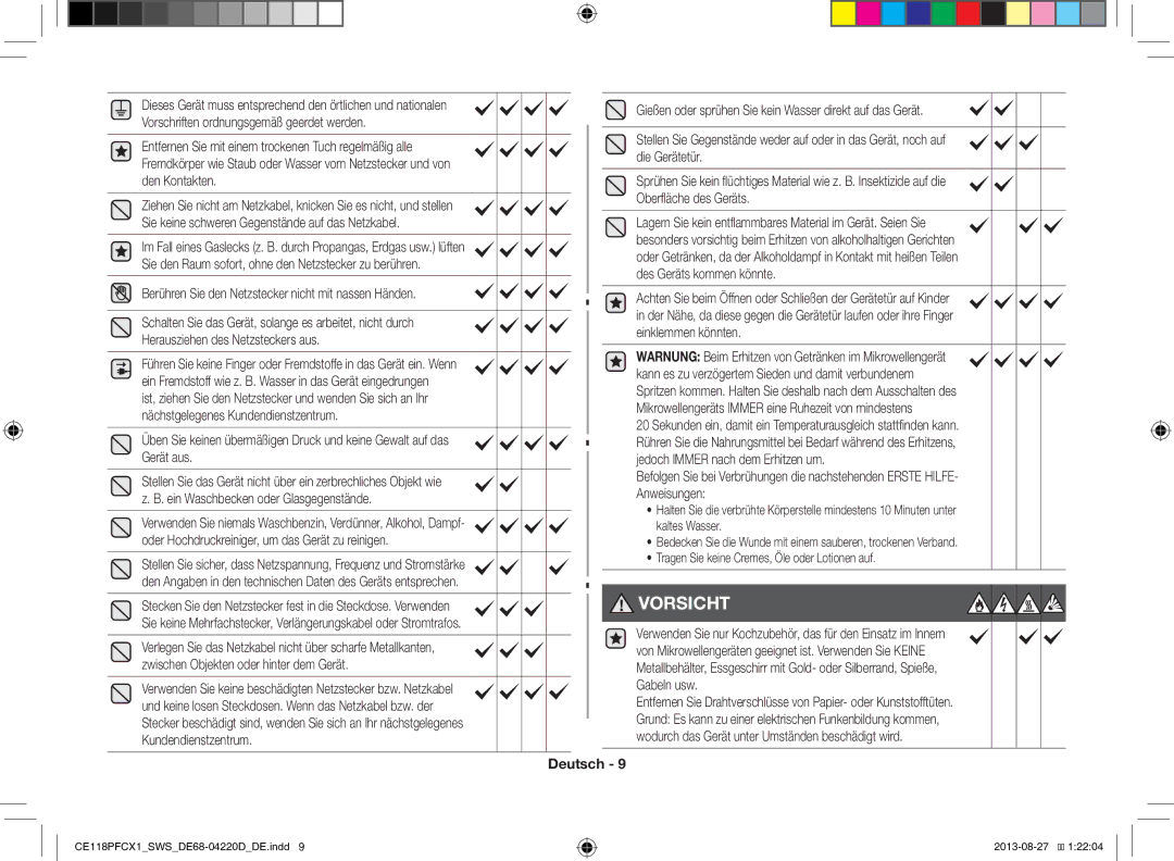 Samsung CE118PFCX1/SWS manual Vorsicht, Herausziehen des Netzsteckers aus 