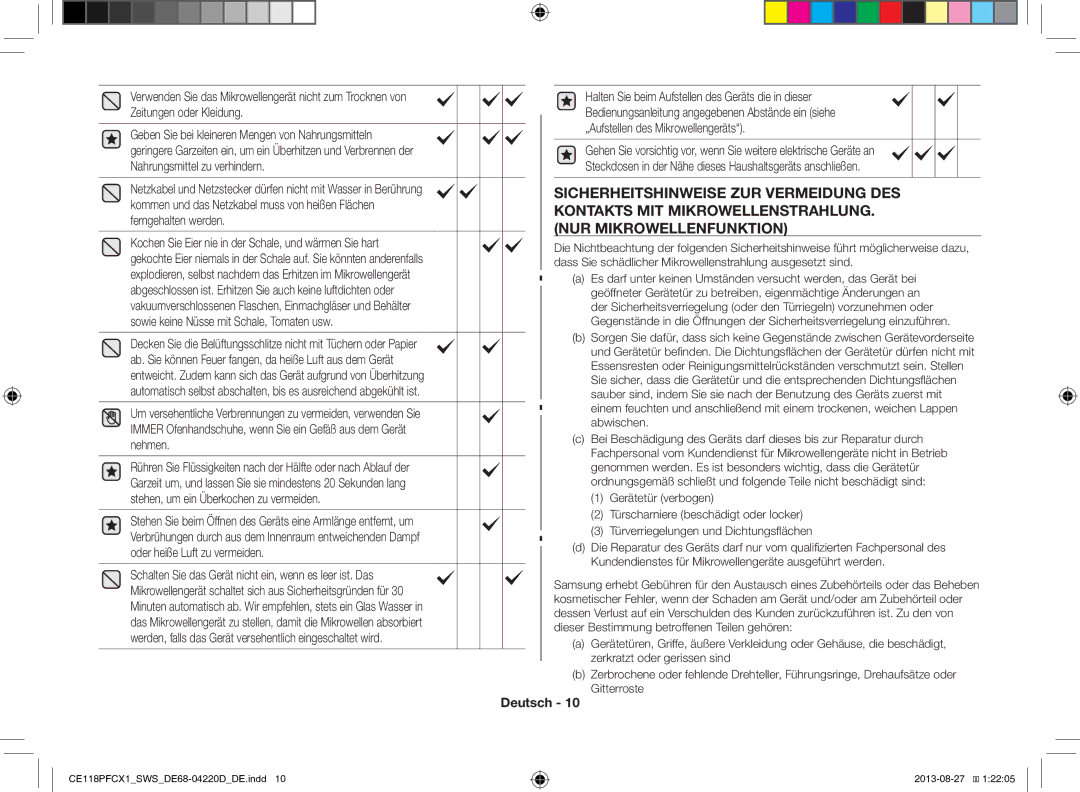 Samsung CE118PFCX1/SWS manual Deutsch 