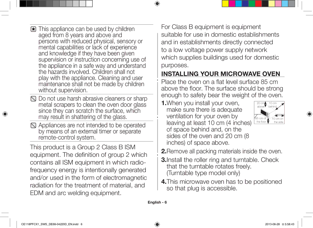 Samsung CE118PFCX1/SWS manual Installing Your Microwave Oven, This product is a Group 2 Class B ISM 