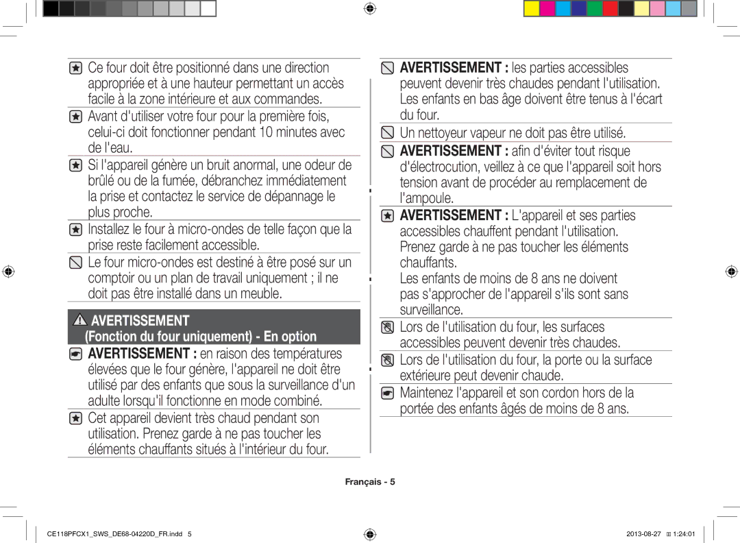 Samsung CE118PFCX1/SWS manual Un nettoyeur vapeur ne doit pas être utilisé, Fonction du four uniquement En option 