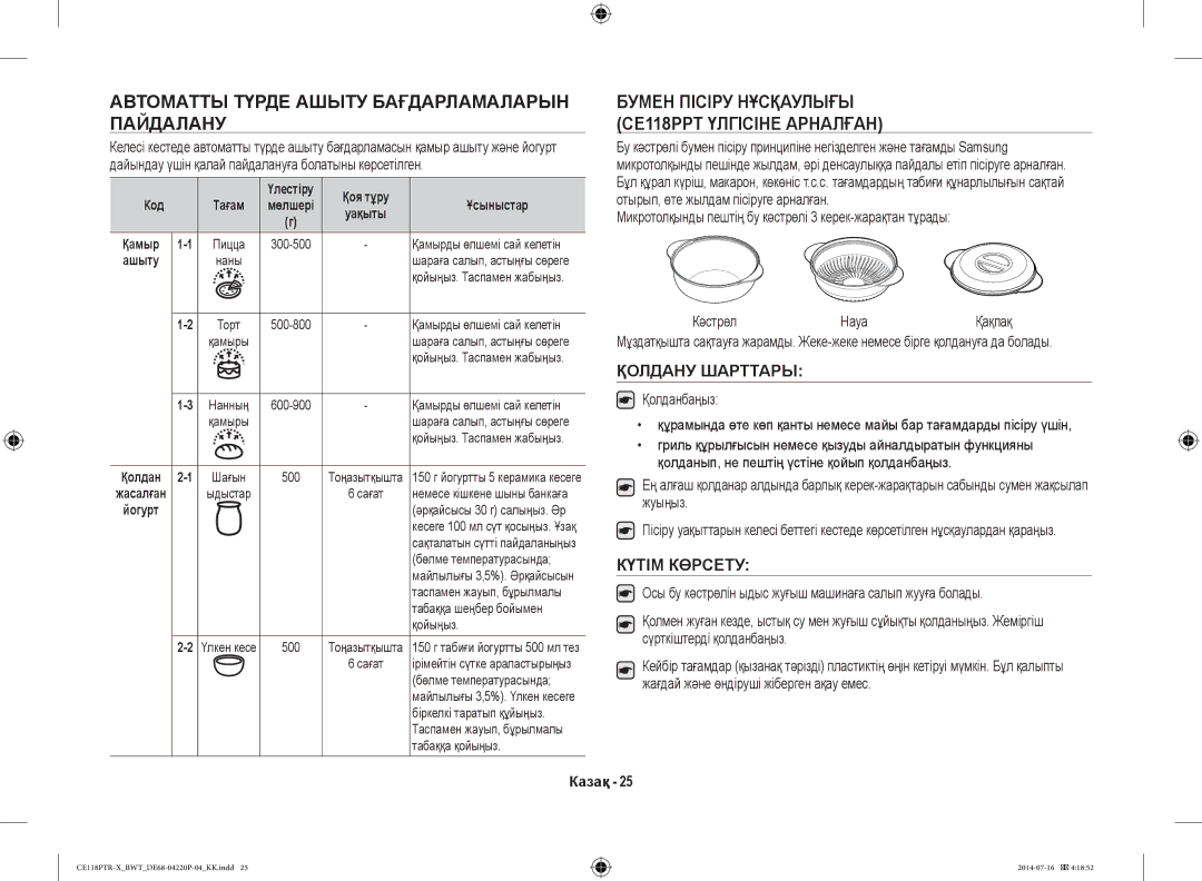 Samsung CE118PAERX/BWT, CE118PTR-X/BWT manual Қолдану Шарттары, Күтім Көрсету 