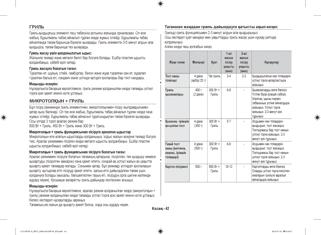Samsung CE118PTR-X/BWT, CE118PAERX/BWT manual Микротолқын + Гриль 