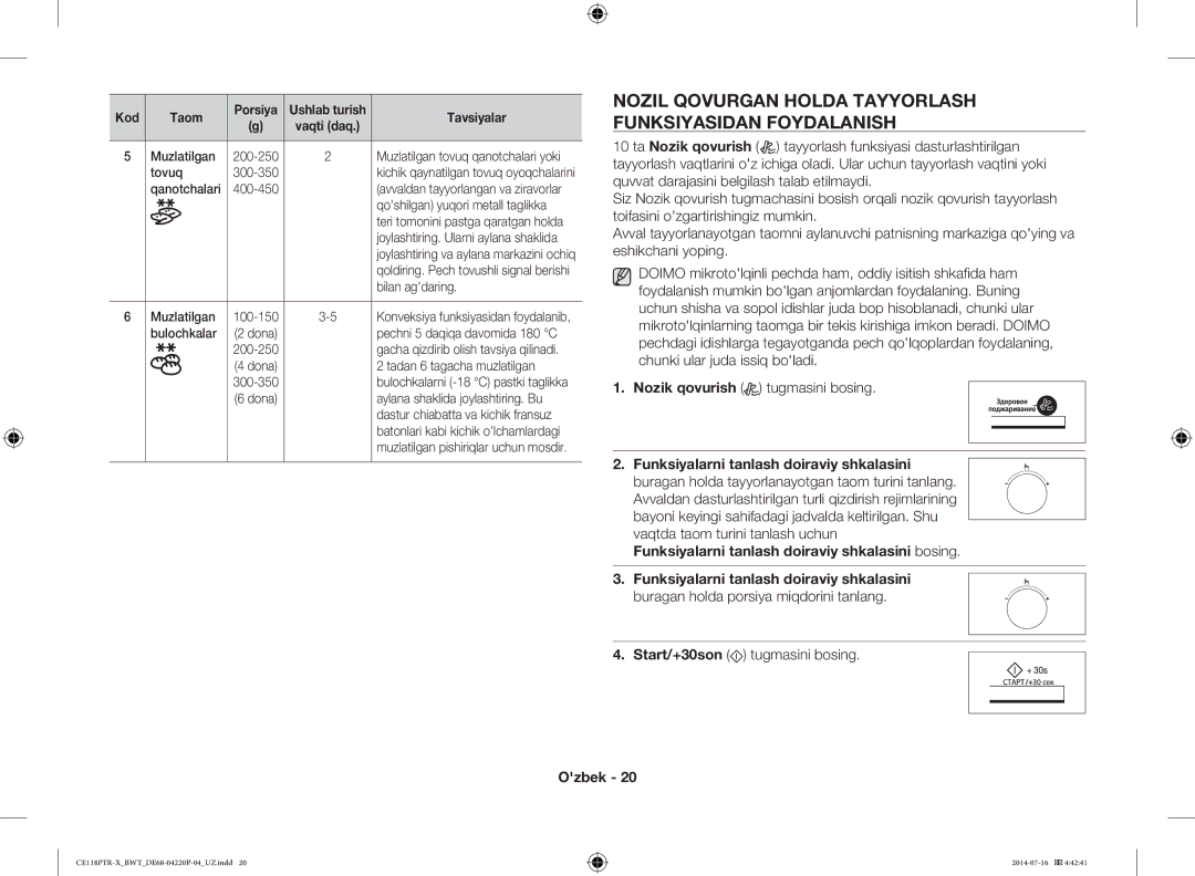 Samsung CE118PTR-X/BWT manual Nozil Qovurgan Holda Tayyorlash Funksiyasidan Foydalanish, Tovuq, Bilan agdaring, Bulochkalar 