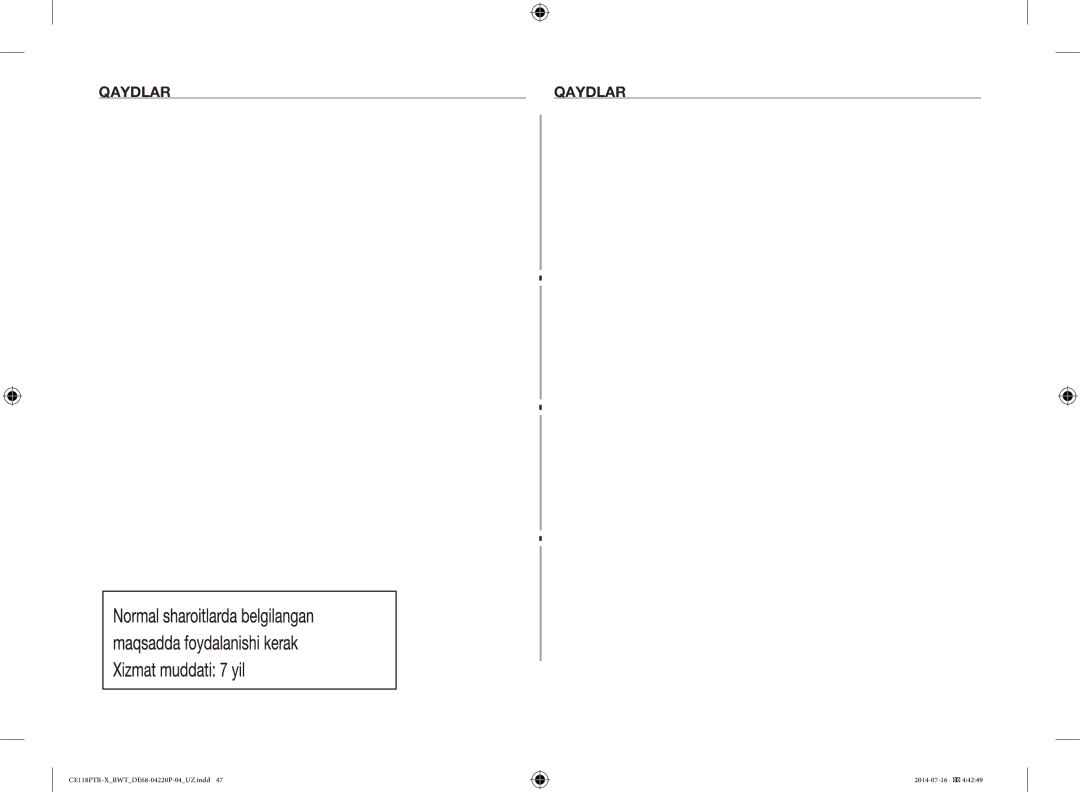 Samsung CE118PAERX/BWT, CE118PTR-X/BWT manual Qaydlar 