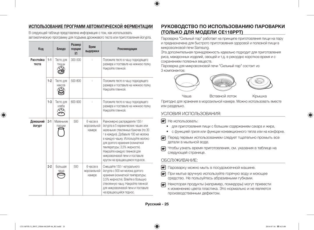 Samsung CE118PAERX/BWT manual Руководство ПО Использованию Пароварки, Только ДЛЯ Модели CE118PPT, Условия Использования 