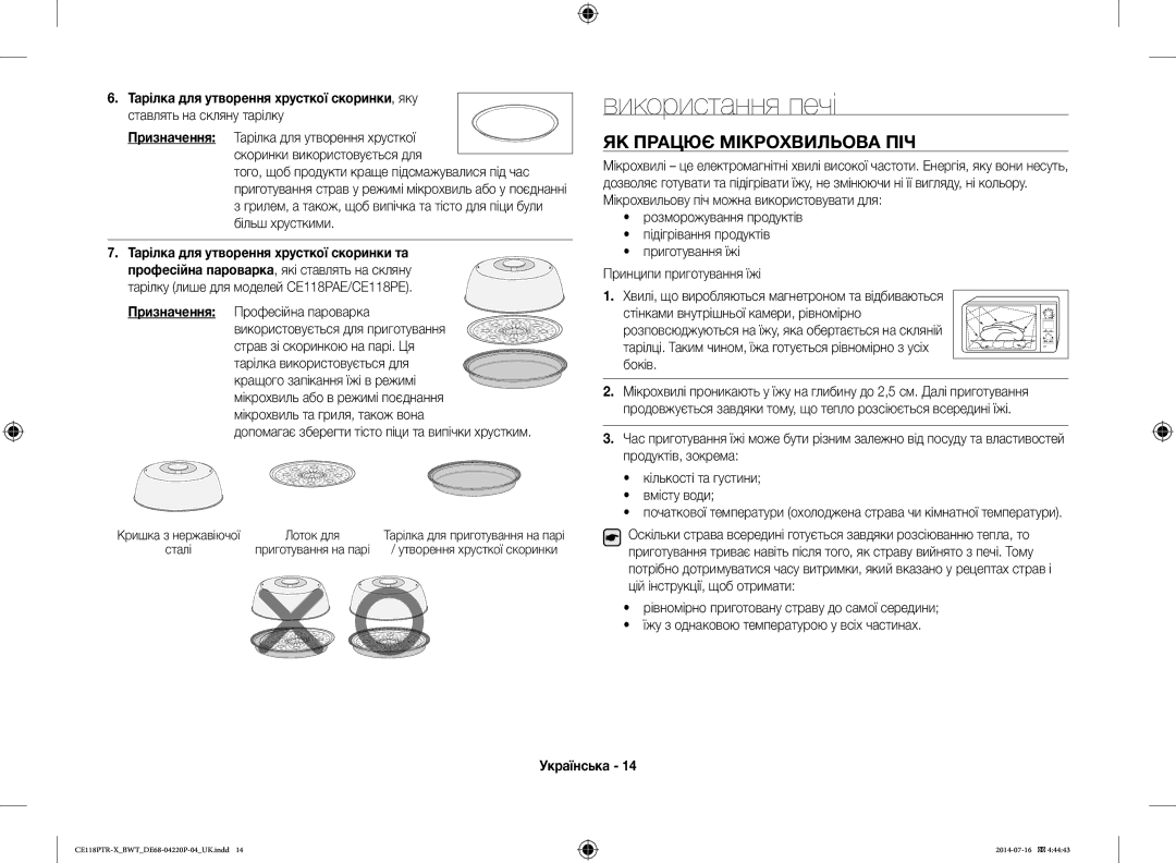 Samsung CE118PTR-X/BWT manual Використання печі, ЯК Працює Мікрохвильова ПІЧ, Тарілка для утворення хрусткої скоринки та 