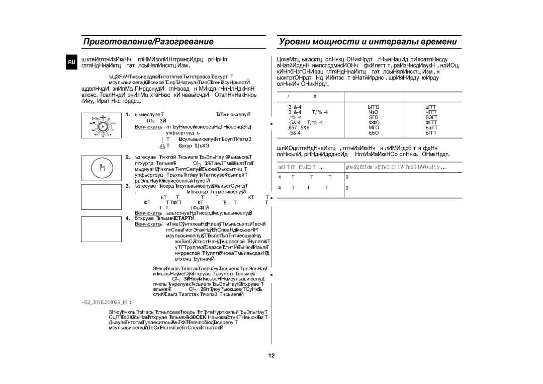 Samsung CE1190R/SBW, CE1190R/BWT manual Уровень мощности 