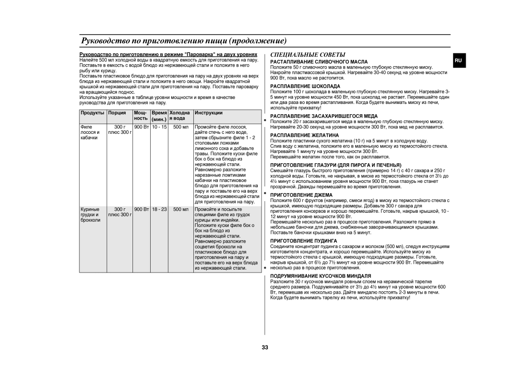 Samsung CE1197GBR/BWT manual Специальные Советы, Растапливание Сливочного Масла 