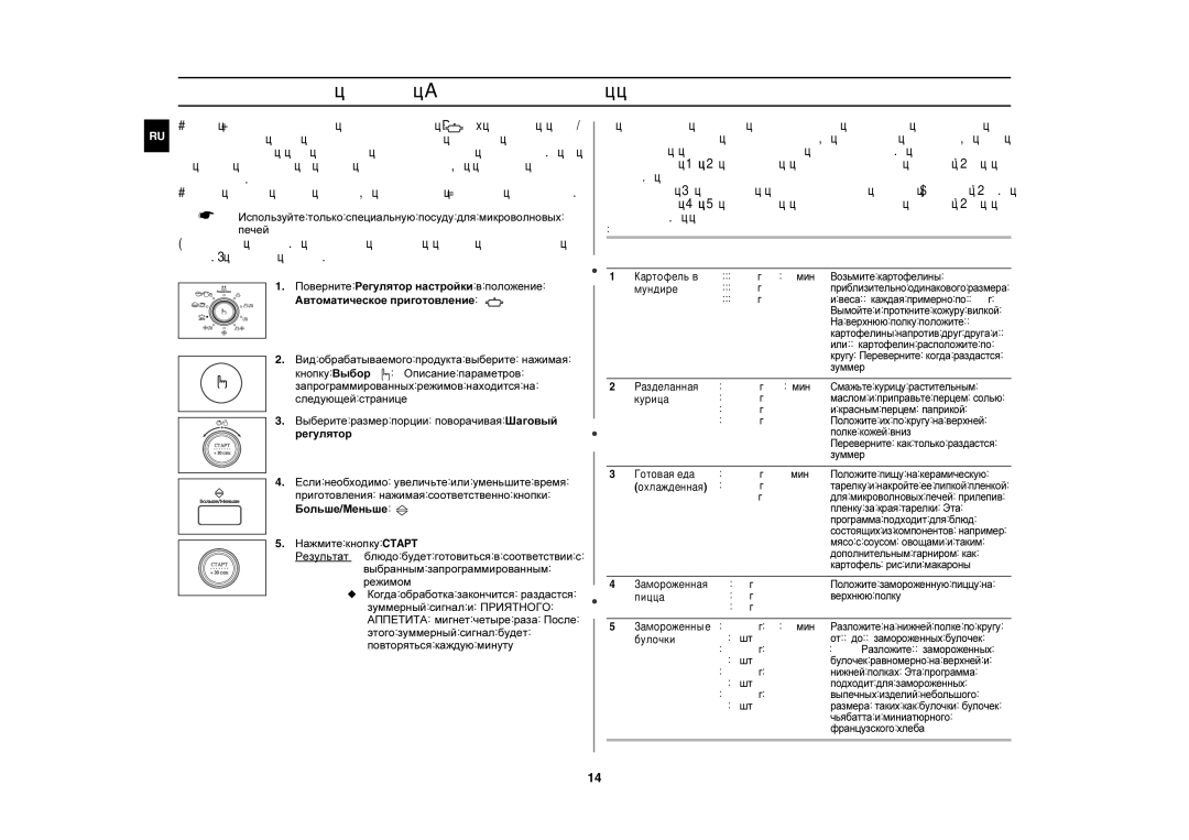 Samsung CE1350R/BWT, CE1350R-S/BWT manual Использование режима Aвтоматического приготовления 