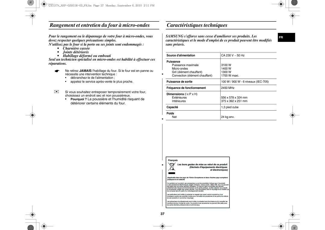 Samsung CE137NEM-X/XEF, CE137NEM-S/XEF manual Dimensions l x P x H 