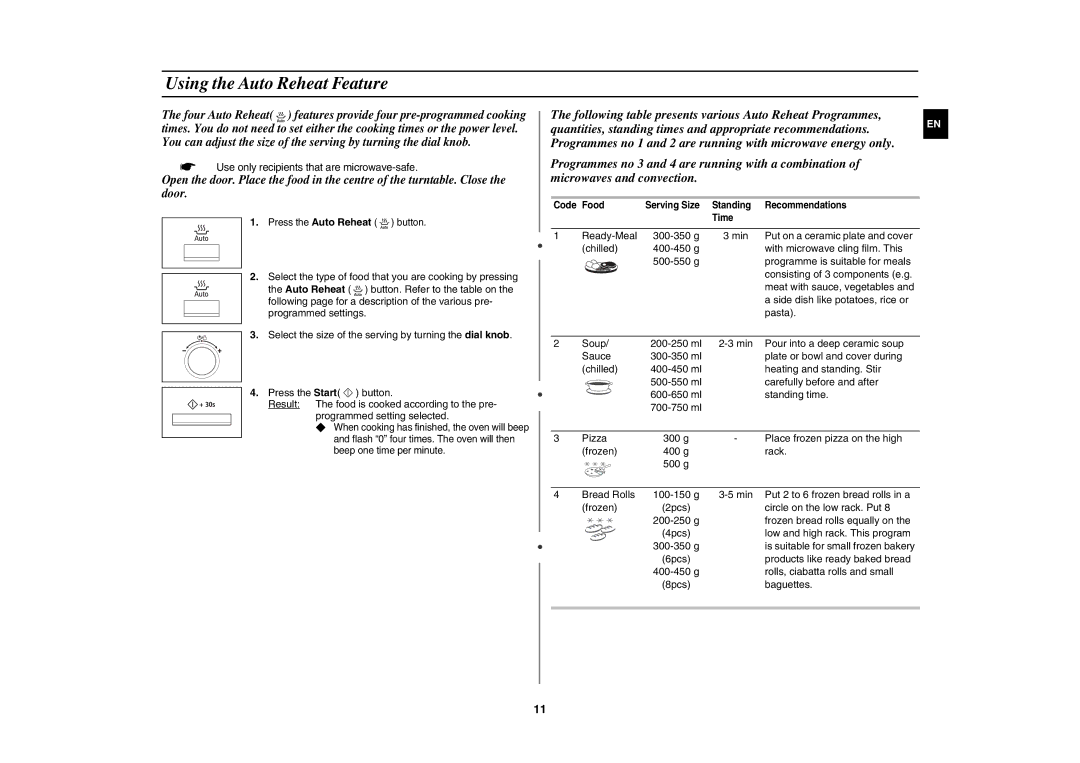 Samsung CE137NEM-X/XEH manual Using the Auto Reheat Feature 