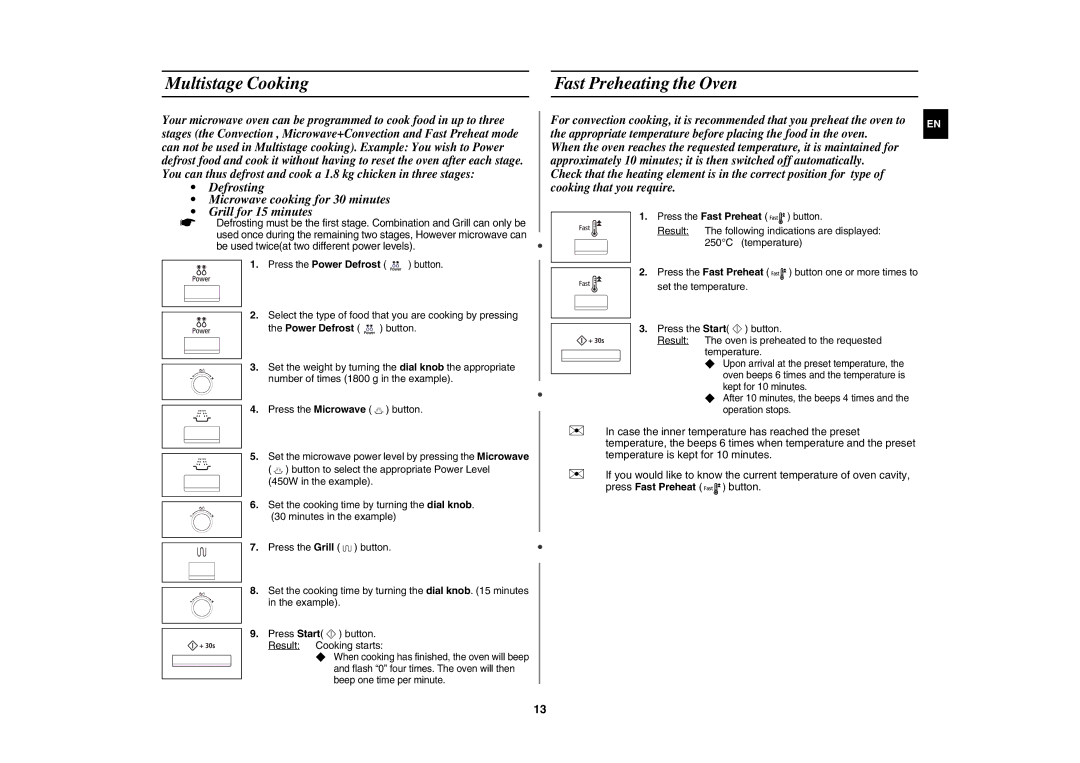 Samsung CE137NEM-X/XEH manual Multistage Cooking Fast Preheating the Oven 