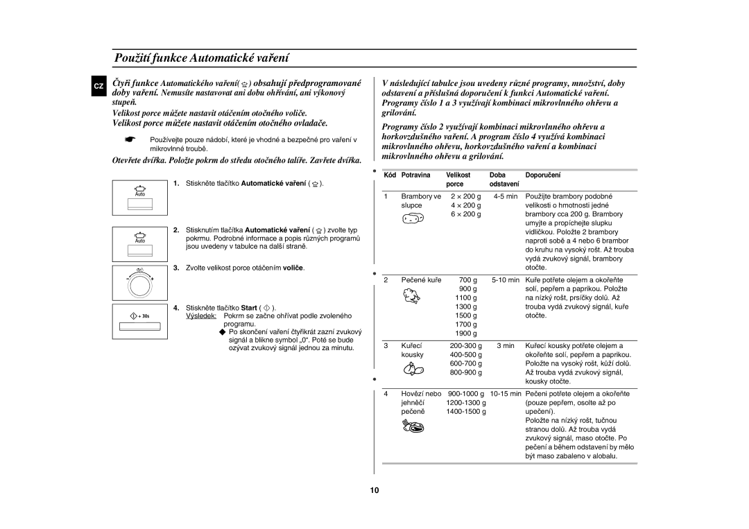 Samsung CE137NEM-X/XEH manual Použití funkce Automatické vaření 