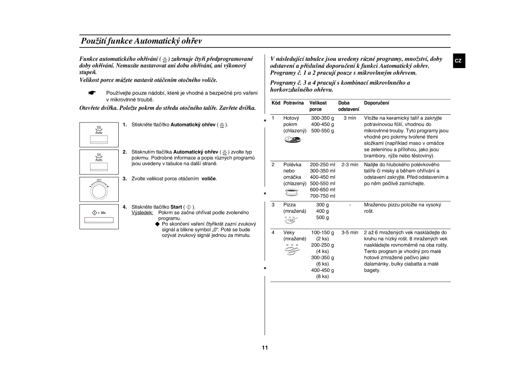 Samsung CE137NEM-X/XEH manual Použití funkce Automatický ohřev 