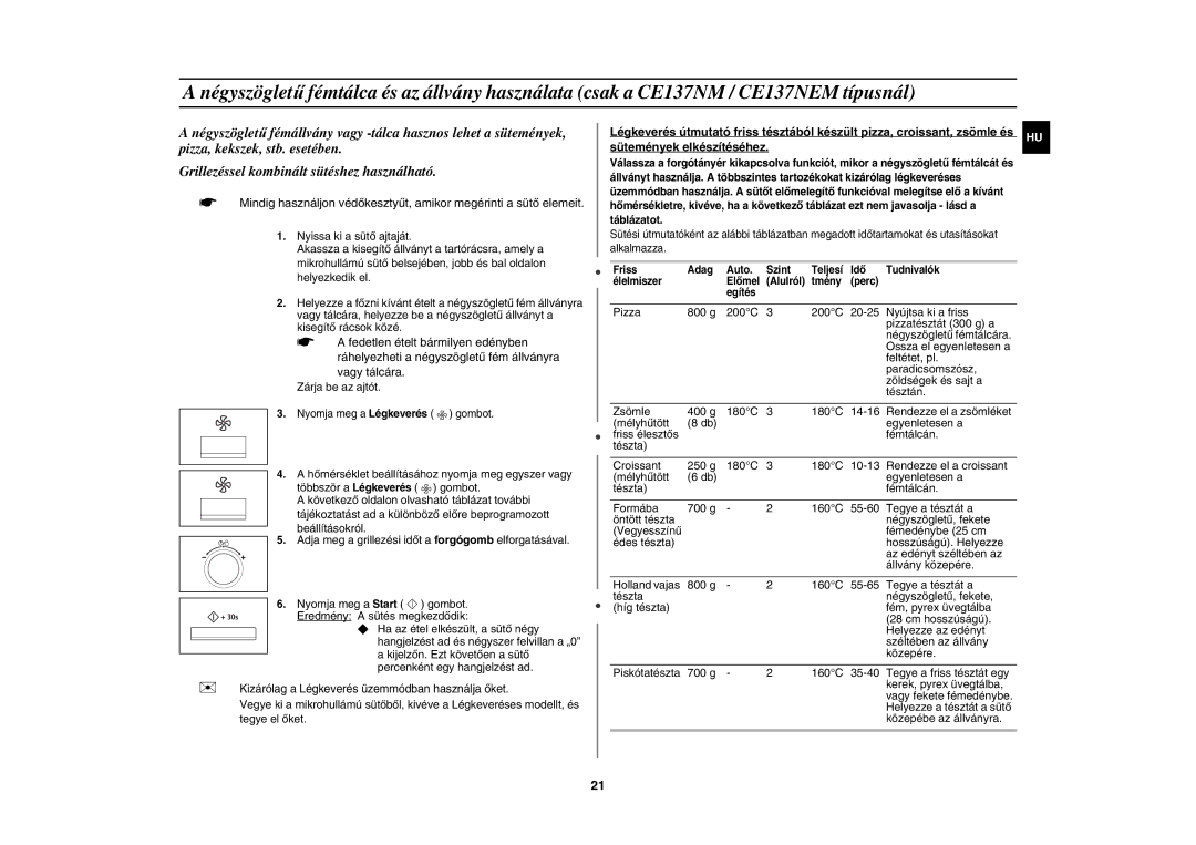 Samsung CE137NEM-X/XEH manual Nyomja meg a Légkeverés gombot 