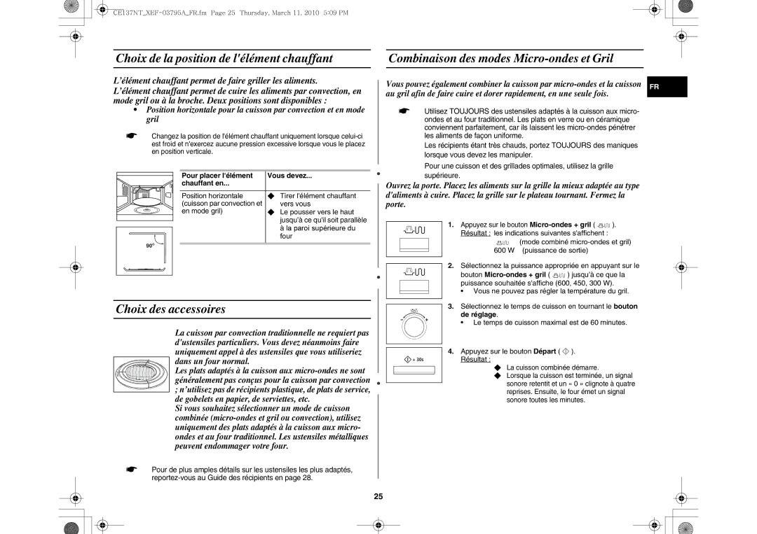 Samsung CE137NT/XEF manual Choix des accessoires, Pour placer lélément Vous devez Chauffant en, Vers vous 