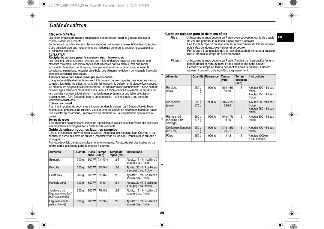 Samsung CE137NT/XEF manual Guide de cuisson, Micro-Ondes, Cuisson 