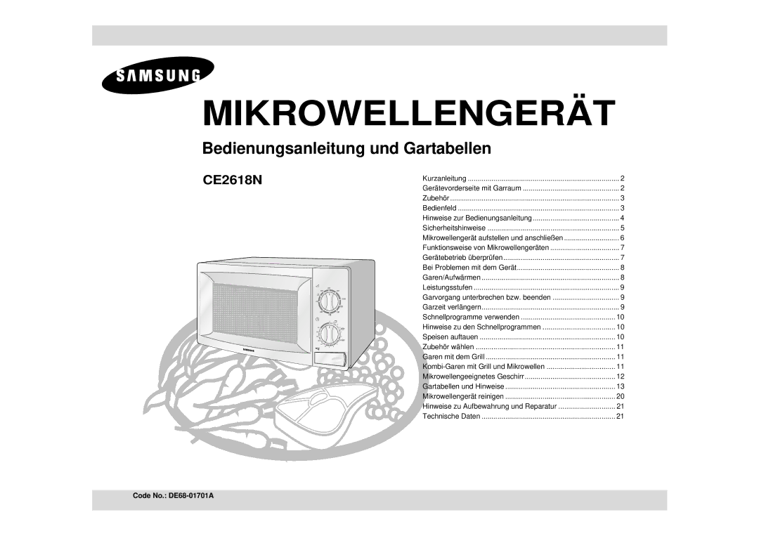 Samsung CE2618N manual Mikrowellengerät, Code No. DE68-01701A 