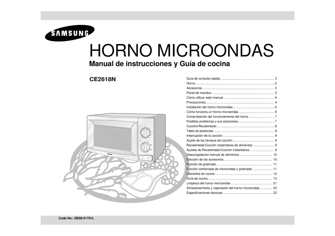 Samsung CE2618N/XEC manual Horno Microondas, Code No. DE68-01701L 