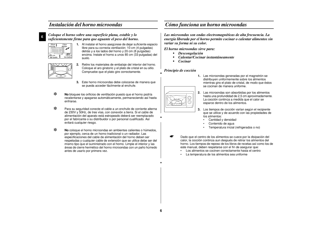 Samsung CE2618N/XEC manual Libre para su correcta ventilación 10 cm 4 pulgadas 