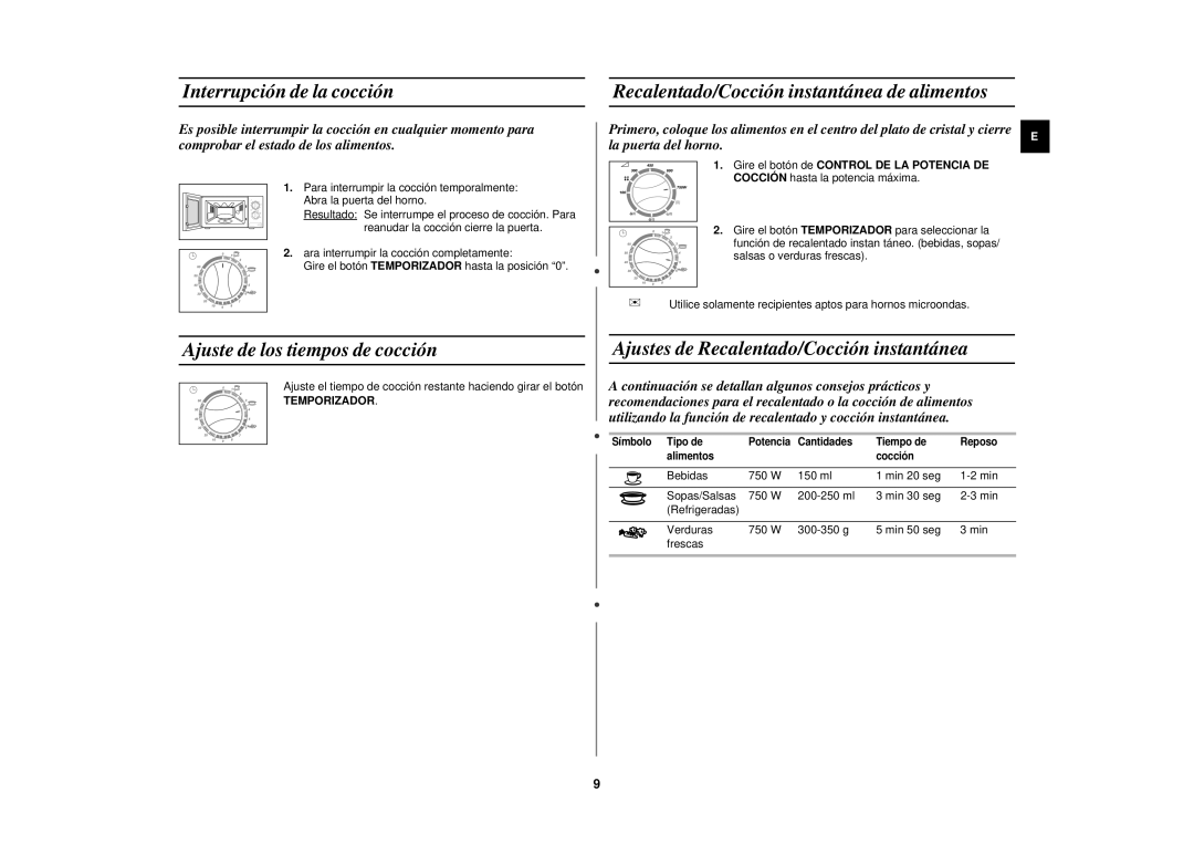 Samsung CE2618N/XEC manual Interrupción de la cocción, Ajuste de los tiempos de cocción 