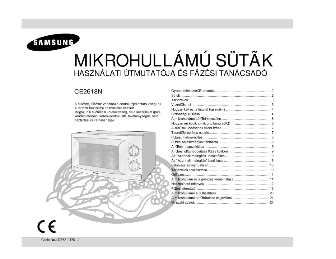 Samsung CE2618N/XEH manual Mikrohullámú Sütãk, Code No. DE68-01701J 