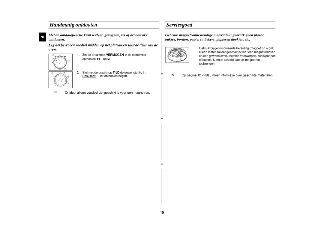 Samsung CE2618N/XEN manual Handmatig ontdooien, Serviesgoed 