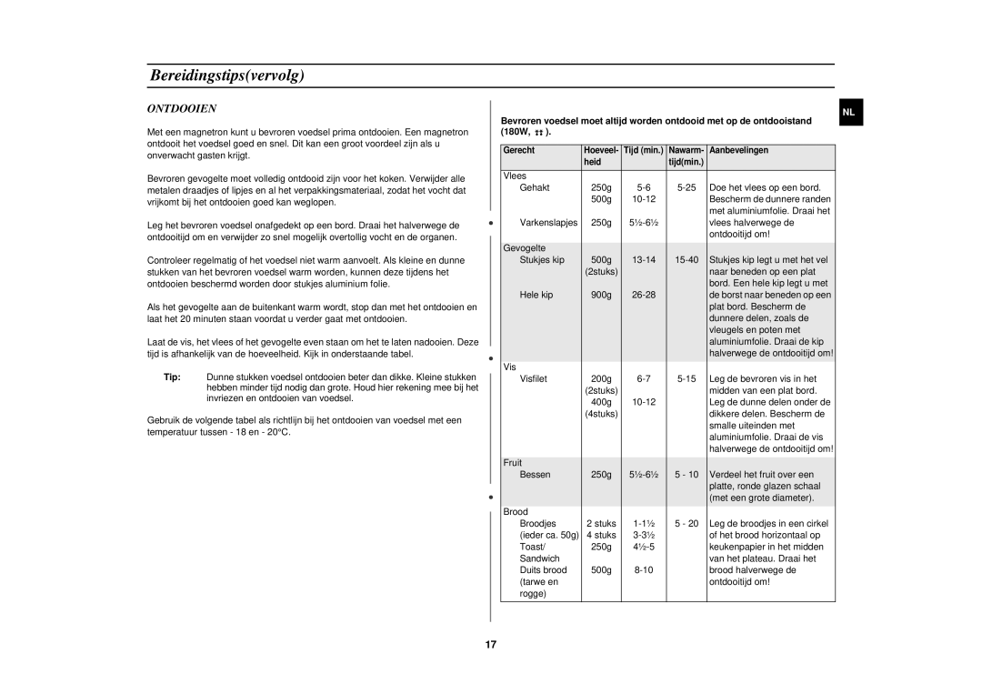 Samsung CE2618N/XEN manual Ontdooien 