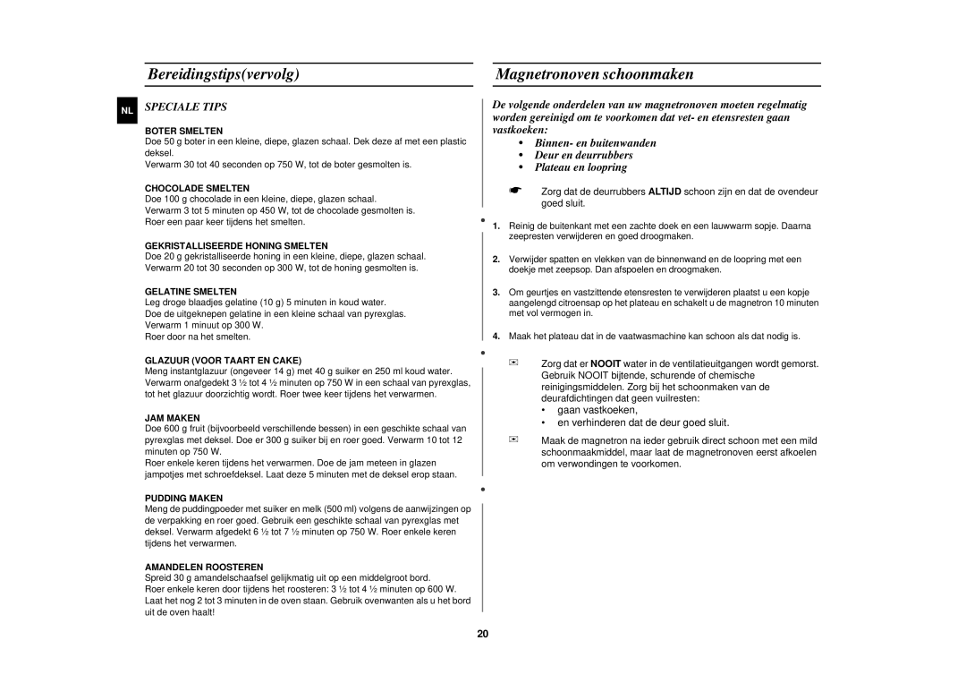 Samsung CE2618N/XEN manual Magnetronoven schoonmaken, NL Speciale Tips 