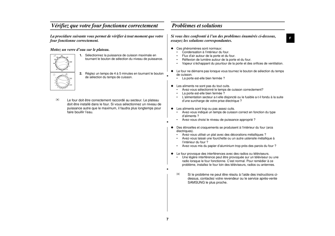 Samsung CE2618N/XEN manual Vérifiez que votre four fonctionne correctement, Problèmes et solutions 