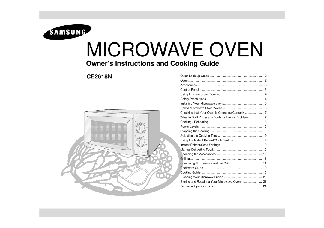 Samsung CE2618N/XEN manual Microwave Oven 