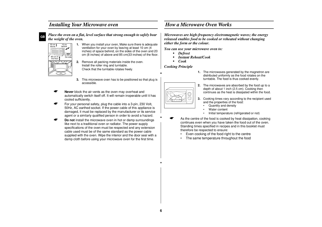 Samsung CE2618N/XEN manual Installing Your Microwave oven How a Microwave Oven Works 